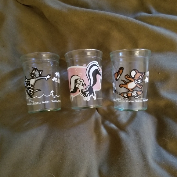 Vintage Tom & Jerry Cartoon Character Jelly Jars Glass Set Of 3 - Picture 1 of 8